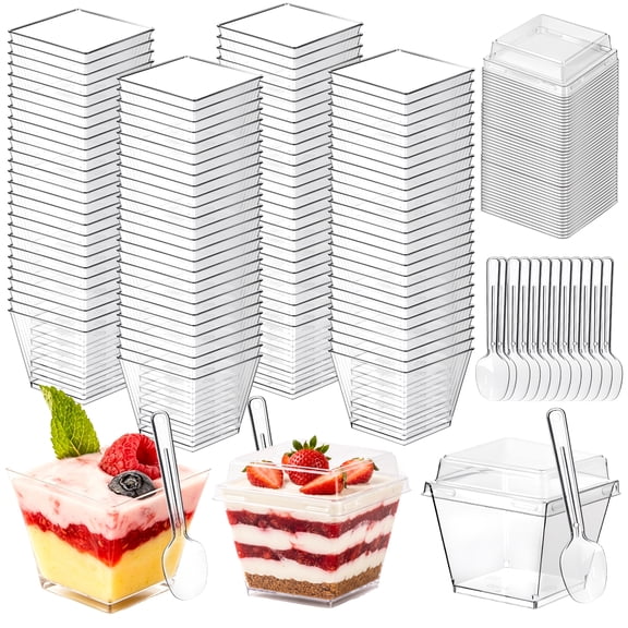150 Pcs Dessert Cups with Lids and Spoons, 4 oz Mini Clear Plastic Dessert Parfait Cup, Reusable Fruit Ice Cream Cake Pudding Cups