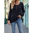 thumbnail image 4 of Button Up Sweater for Women Fall Knit Pullover Sweaters Long Sleeve Henley Shirts Crewneck Tunic Tops Black XL, 4 of 6