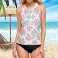 thumbnail image 5 of Women's Printed Tankini Top - High Elasticity Slim-Fit Swimsuit with Removable Straps & Cups, Perfect for Beach & Pool Parties，Mint Flower, 5 of 7