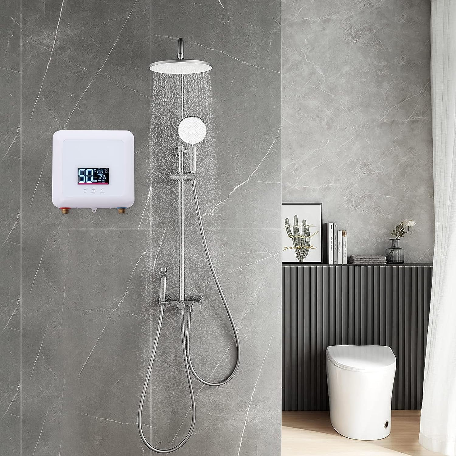 5.5KW Electric Tankless Instant Hot Water Heater for Bathroom Kitchen, Compact Digital Display Hot Water Heater with Remote Control