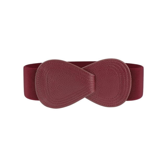Cinturón elástico de cuero sintético con hebilla en forma de 8 Inspire Chic para ajustar la cintura de dama, medida de cintura: 25"/63.5cm-37"/94cm color burdeos