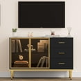 thumbnail image 4 of Buffet Moderne avec Rangement, Buffet Cannelé avec Lumières DEL, Buffet à Dessus en Faux Marbre avec Tiroirs et Portes en Verre pour Entrée, 4 of 9