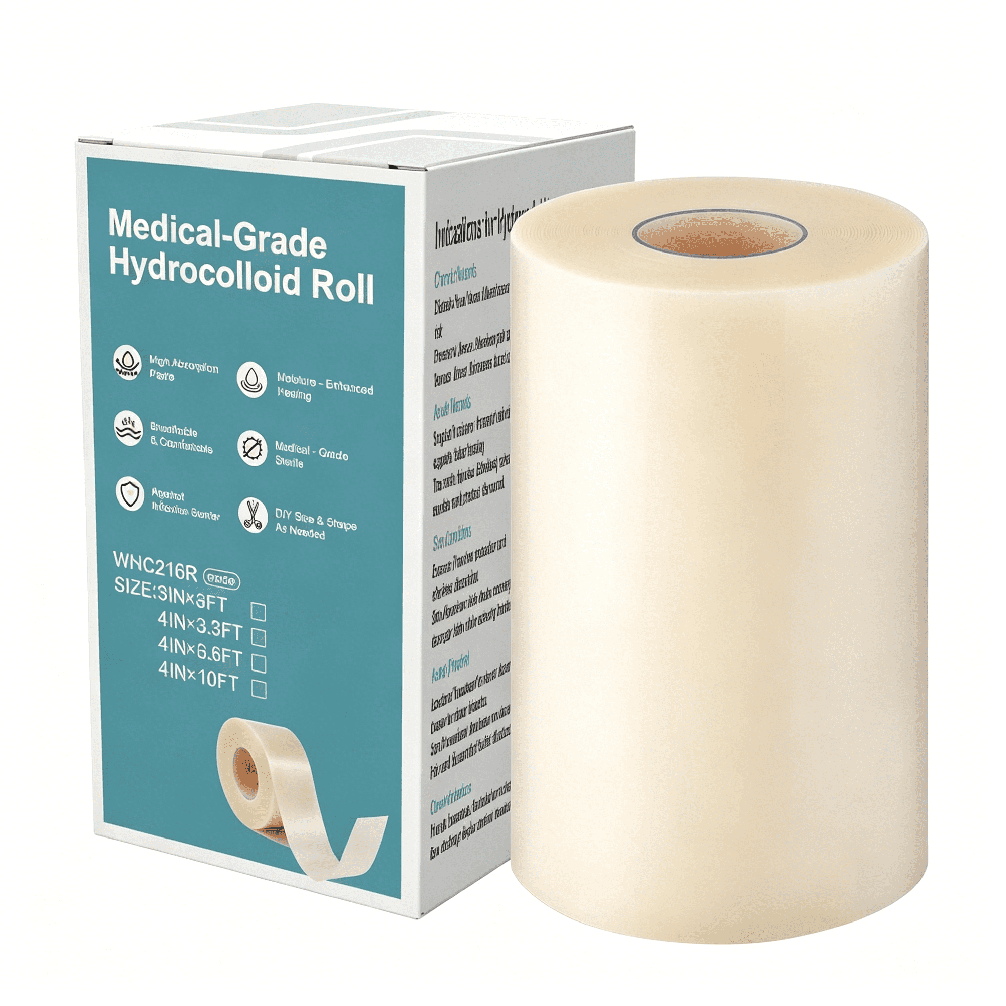 QARUN Hydrocolloid Roll (4in x 10ft) for Wound Care – Cut-to-Size, Extra Large Hydrocolloid Patch Tape Bandages for Sensitive Skin – Waterproof Dressing for First Aid, Acne, Burns, Blisters