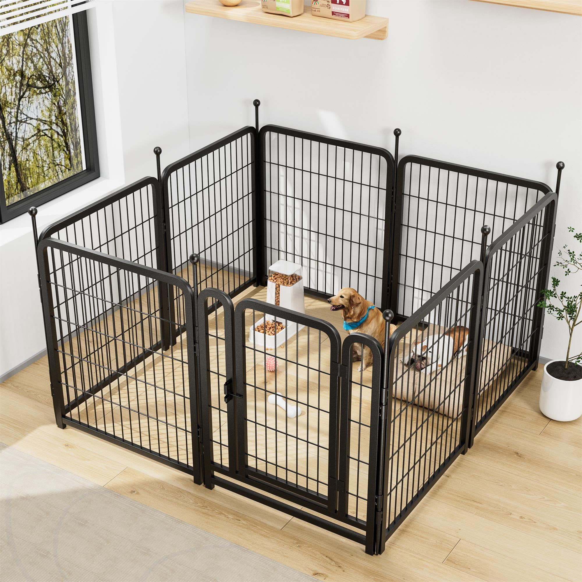 Pefilos Outdoor Dog Playpen 31.7" 8 Panels Indoor Dog Fence Metal Dog Pen Heavy Duty Pet Puppy Exercise Pen for RV Camping Garden Yard, Black