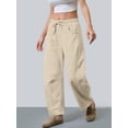 thumbnail image 5 of Women'S Leg Sweatpant Drawstring Elastic Waisted Wide Leg Pants Casual Palazzo Trousers with Pockets Apricot M, 5 of 6