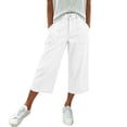 thumbnail image 2 of LEAVINGSUO Casual Denim Cropped Pants With Pockets Women's High Waist Button Wide Leg Jeans Cropped Pants White L, 2 of 2