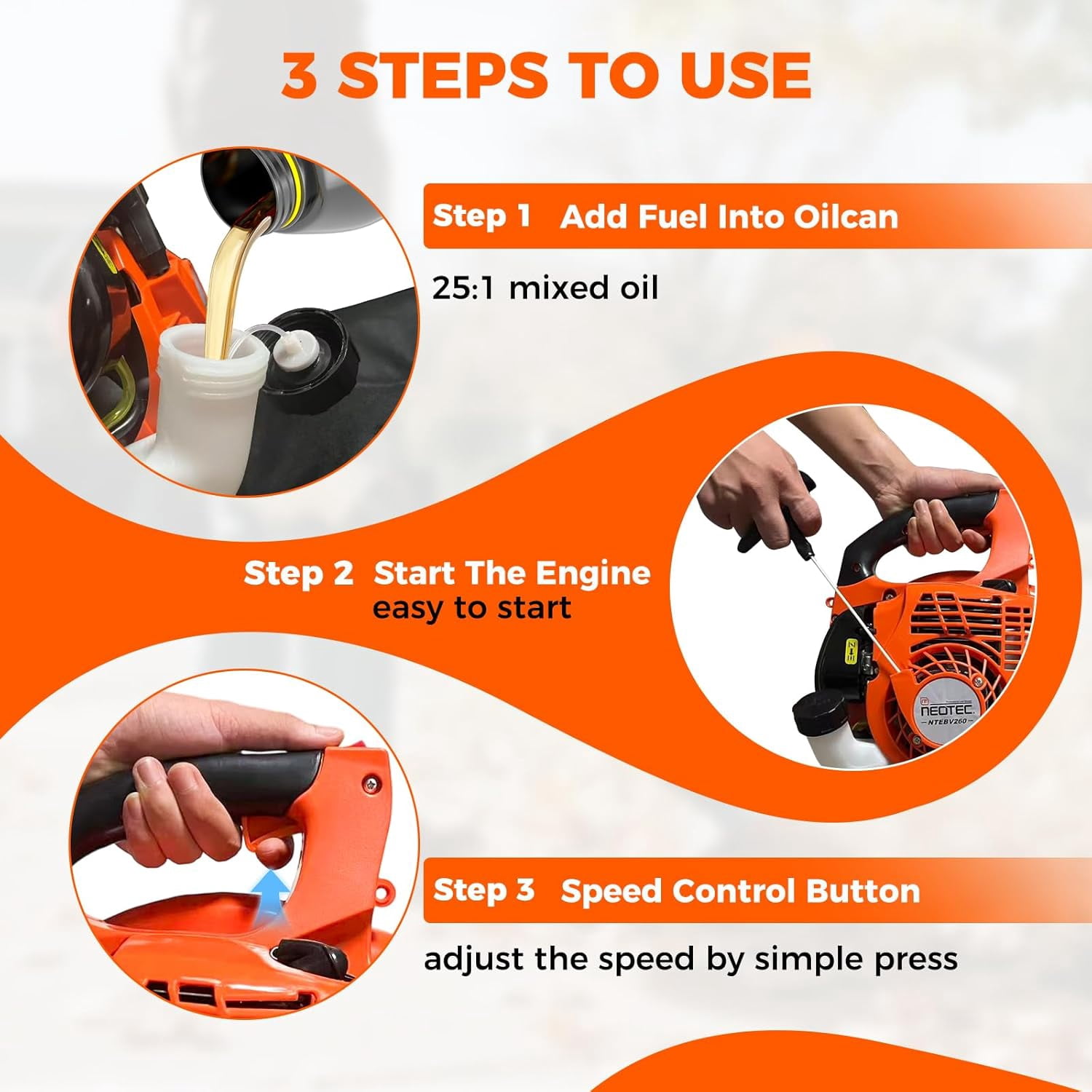 25.4cc Gas Leaf Blower Handheld, 432CFM 180MPH 2-Cycle Gas Powered Blower with Cruise Control, Lightweight Leaf Blower for Lawn Yard Garden Cleanup