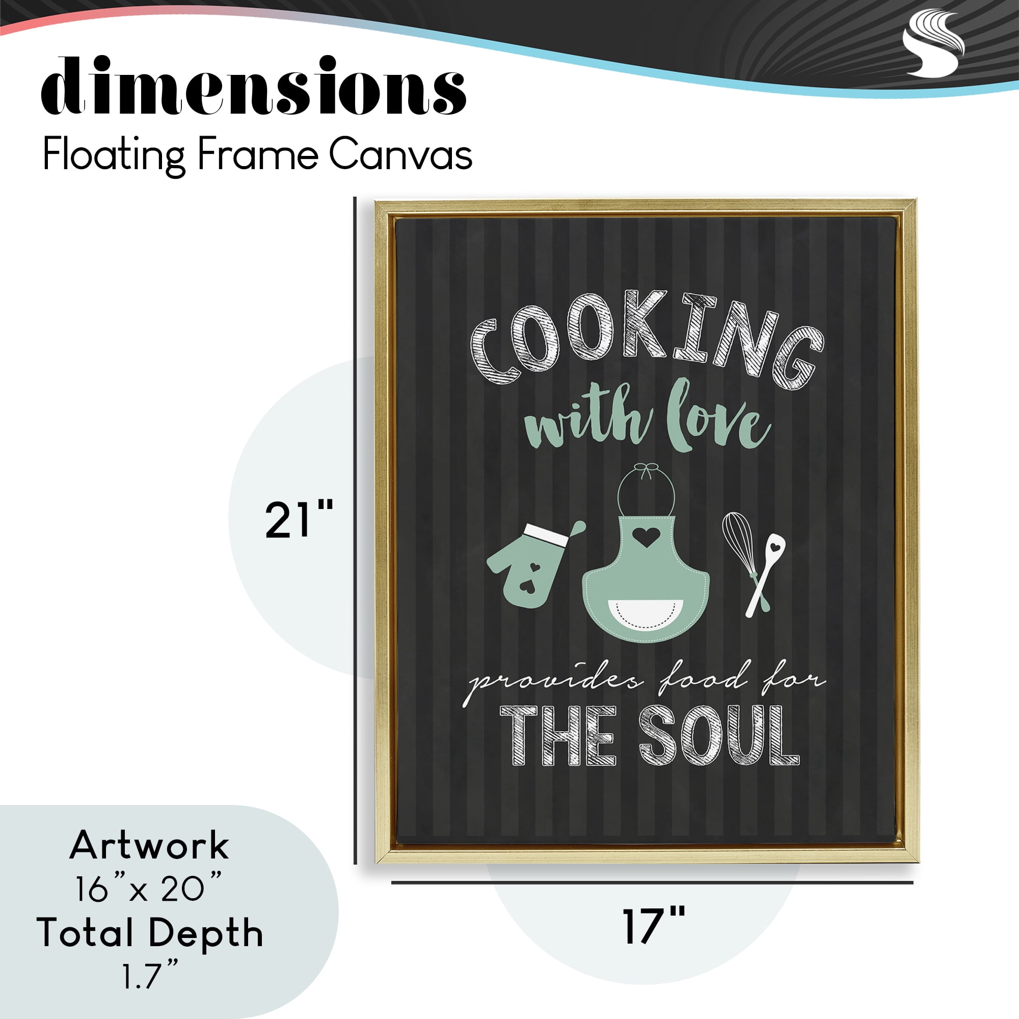 Food For Soul Black & Green Gold Framed Floater Canvas Wall Art, design by Lettered and Lined
