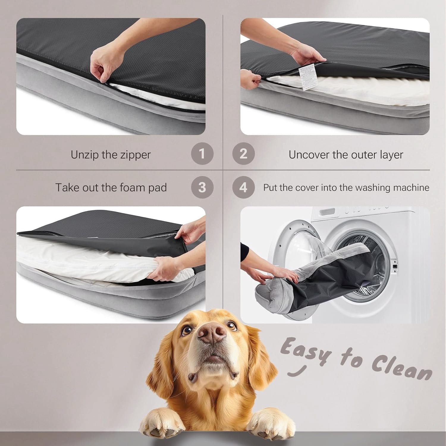 Soft Touch Orthopedic XL Dog Bed in Grey with Faux Fur and Foam Filling