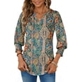 thumbnail image 3 of UVN Summer V Neck Womens Blouses Dressy Casual 3/4 Sleeve Shirts Ladies Tunic Tops, 3 of 10