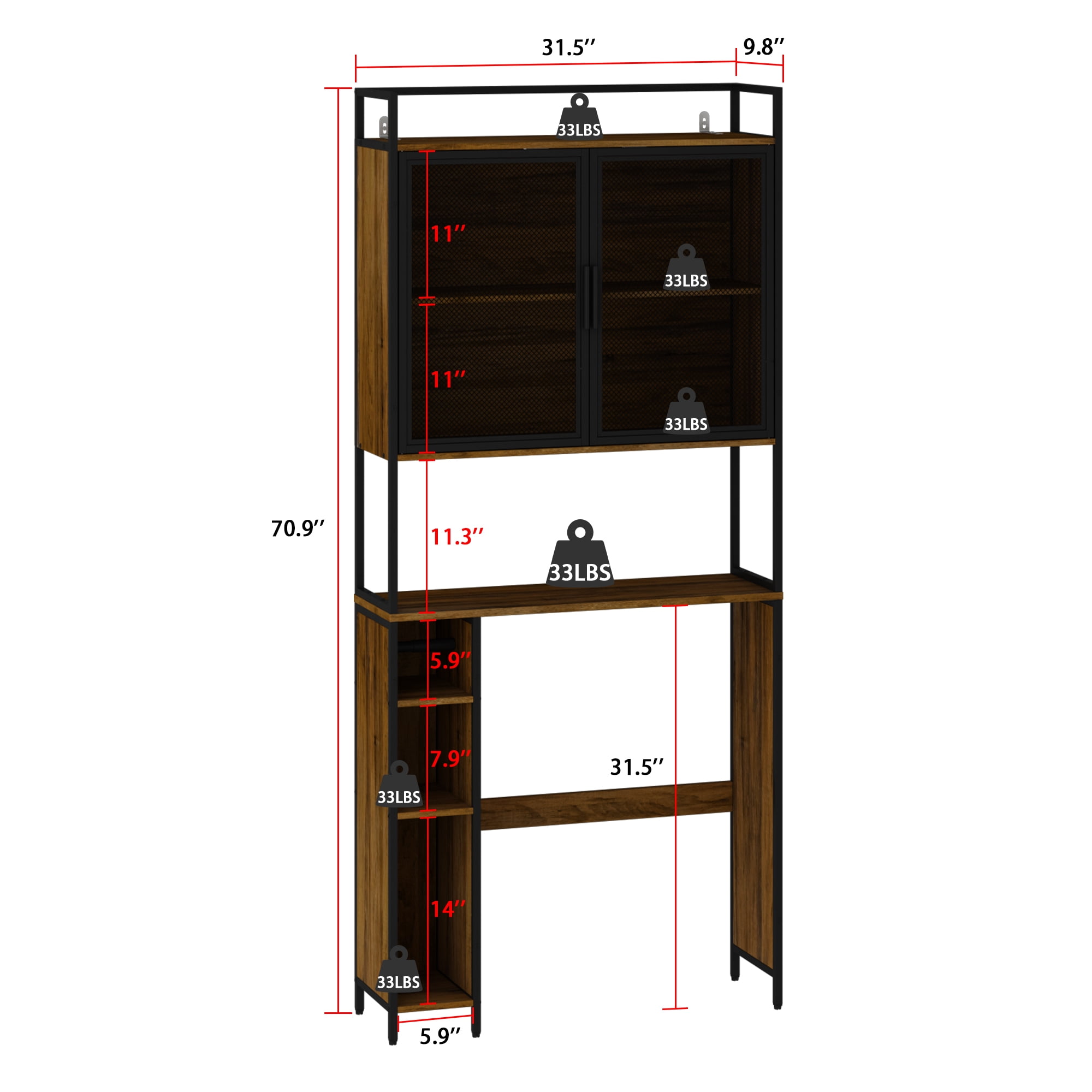 KULAGAGA Over The Toilet Storage Cabinet, Freestanding Bathroom Organizer Rack Space Saver, Brown