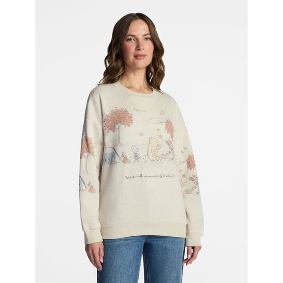 Disney Winnie the Pooh Women's Crewneck Sweatshirt with Long Sleeves, Sizes XXS-XXL