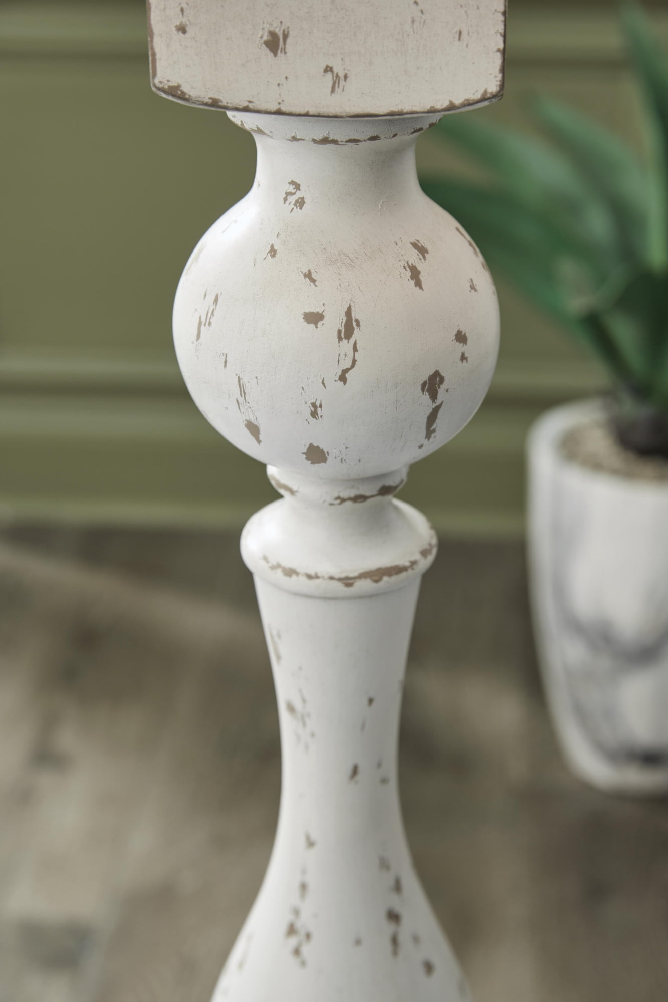 Signature Design by Ashley Madsbrook Poly Floor Lamp, Antique White Finish, Carved Turned Base, Drum Bell Fabric Shade, 62.5" Tall