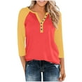 thumbnail image 3 of gakvbuo 3/4 Sleeve Tops Henley Shirts for Women's Tops Dressy Casual Color Block Pullover Tunic Top Blouses Button Up V-Neck Button-Down Shirts Trendy Business Work Blouses Outfit Basic Tees, 3 of 9