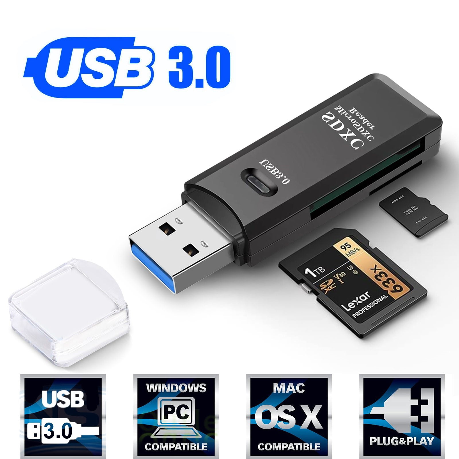 EEEkit USB 3.0 Portable Card Reader for SD, SDHC, SDXC, MicroSD, MicroSDHC,  MicroSDXC, All-in-One Design USB 3.0 Micro SD and SD Card Reader fits for  Mac, Windows, Linux, Chrome, PC, Laptop