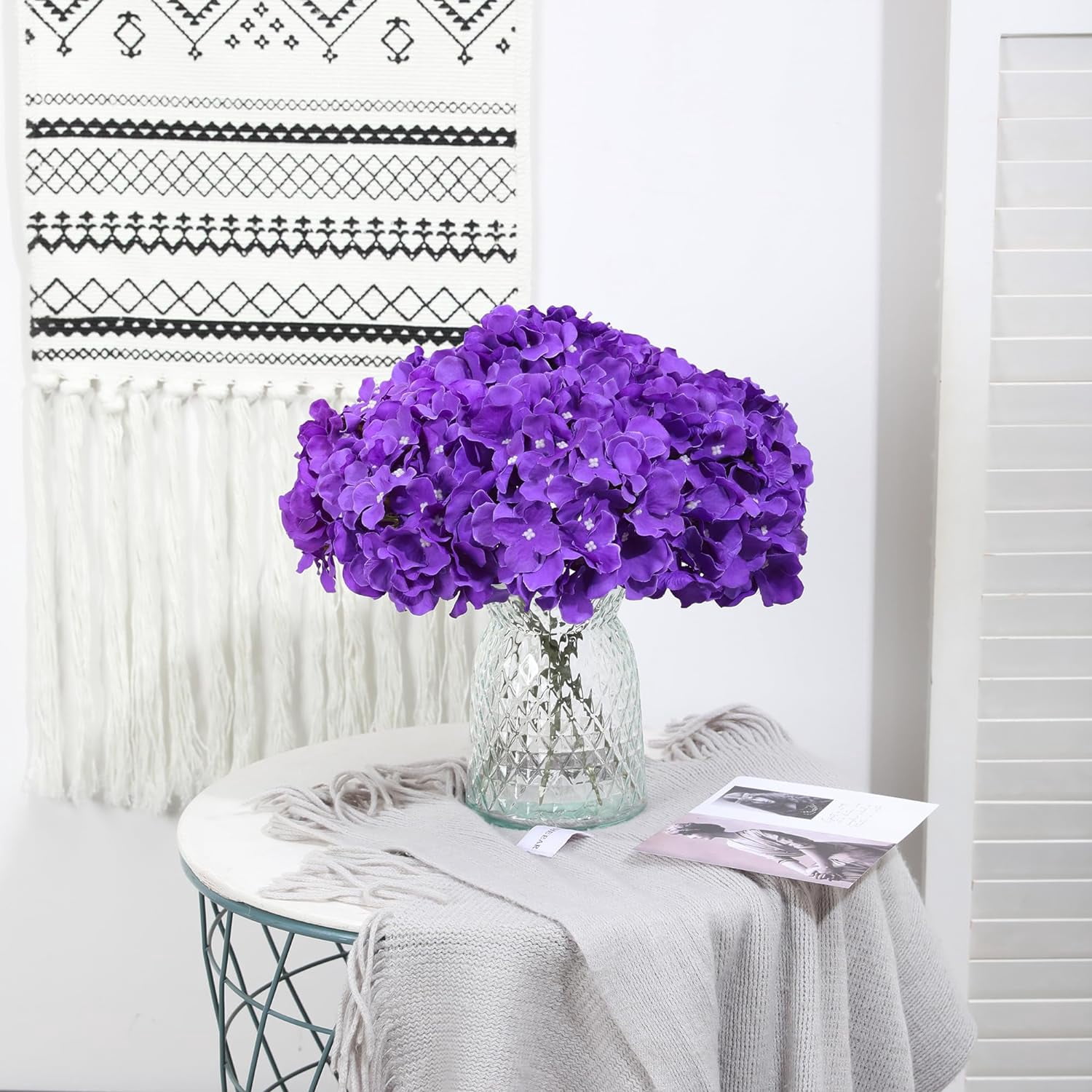Fake Purple Hydrangea Artificial Flowers - Faux Silk Hydrangeas Flowers Heads with Stems Real Touch for Home Wedding Party Table Decor(Purple,Pack of )