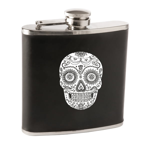 True Dia De Los Muertos Flask for Whiskey, Vodka, Camping, Gifts, 6oz Black