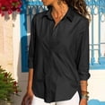 thumbnail image 2 of FAIWAD Tops for Womens Solid Color Button Down 3/4 Sleeve Blouse Rolled Lapel Pullover Shirts (Medium, Black), 2 of 7