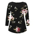 thumbnail image 6 of Henley Tunic Tops for Women Hide Belly Tunic Floral Print Blouse Front Pleated Shirts Long Sleeve Christmas Shirts Tops, 6 of 6