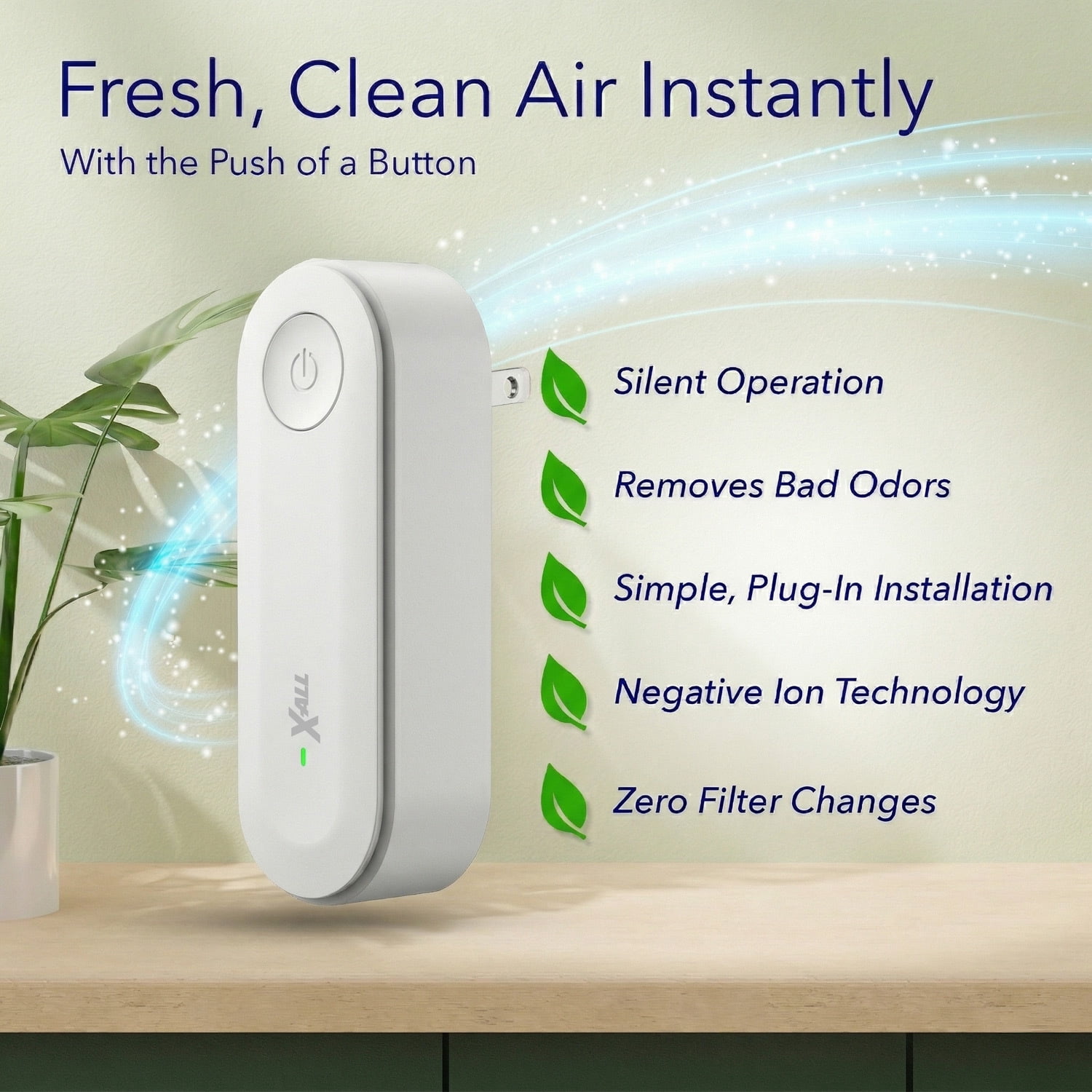 X-All Air Ionizer - Compact Odor Neutralizer for Bedroom, Home & Office – Helps Reduce Pet, Cooking, Trash Odors