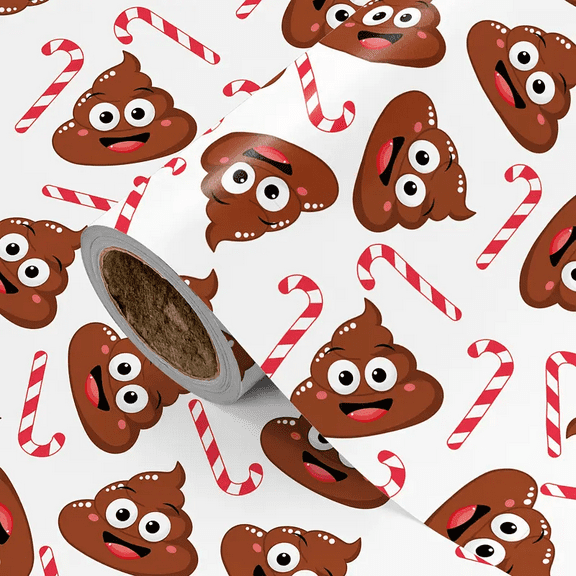 Funny Poop & Candy Cane Patterns Christmas Wrapping Paper for Party Decorations