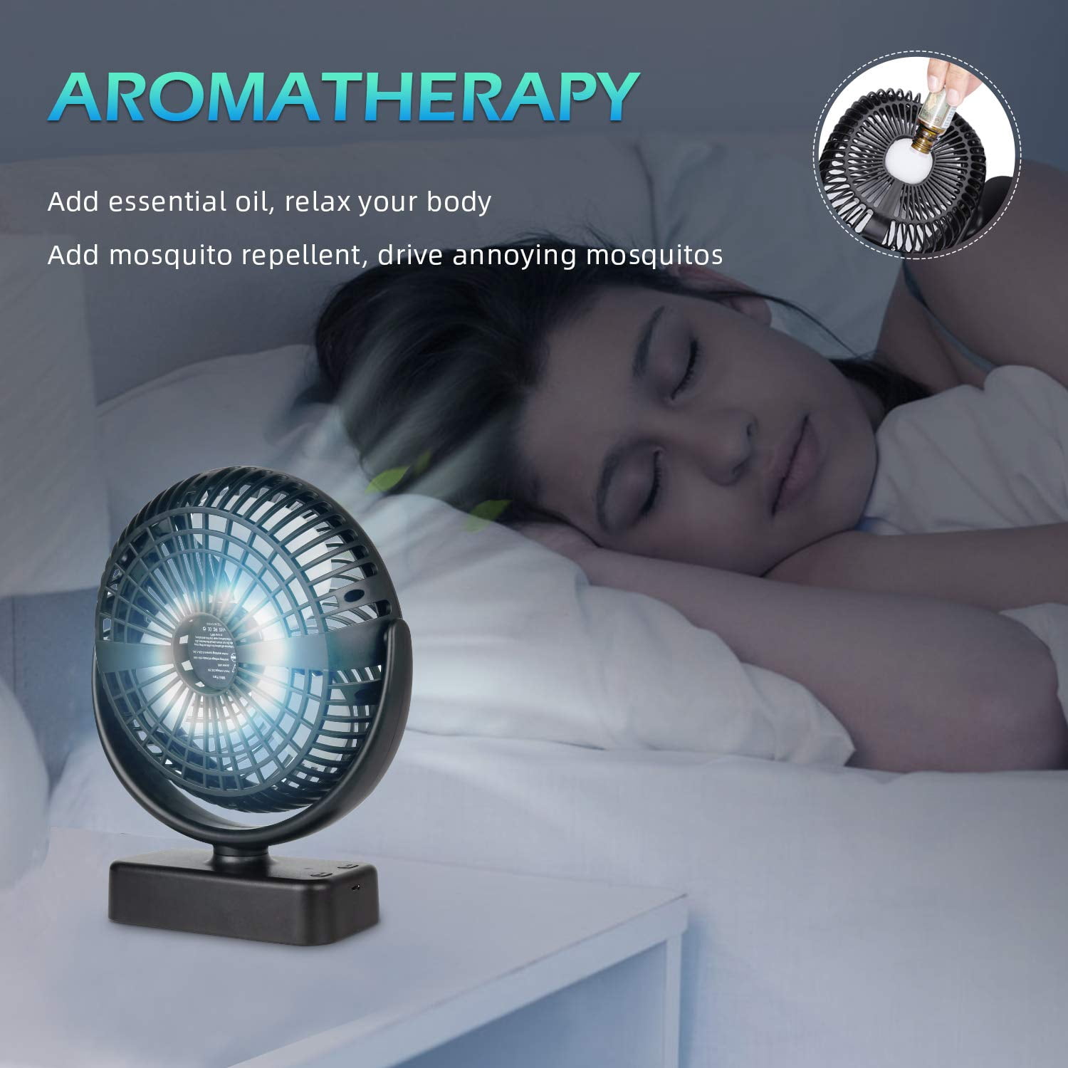 SkyGenius 7 inch Camping Fan with LED Lights USB Rechargeable Mini Desk Fan 4400mAh Battery Operated
