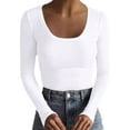 thumbnail image 2 of Pxiakgy Hot Sale!! Women's Scoop Neck Casual Ribbed T Shirt Long Sleeve Stretch Slim Fitted Basic Shirts Womens Neck Casual Ribbed T Shirt Long Sleeve Stretch Slim Basic Shirts White S, 2 of 4