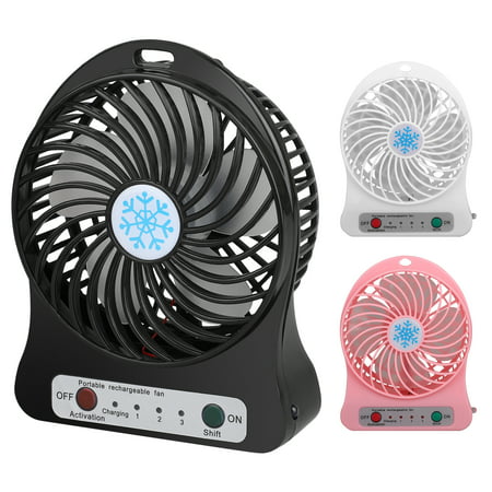 Portable Travel Mini Fan with 3 Speed Mode for Camping, Personal Battery Operated or USB Powered Handheld Fan, Low Noises, Rechargeable with LED Light
