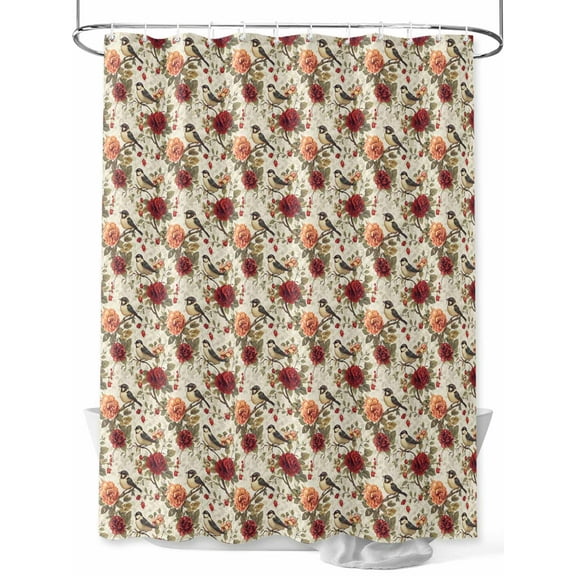 Shower Curtain Vintage Floral Shower Curtains for Bathroom, Waterproof Polyester Shower Curtain Set with Hooks, Standard Size 66" x 72" Flower Birds