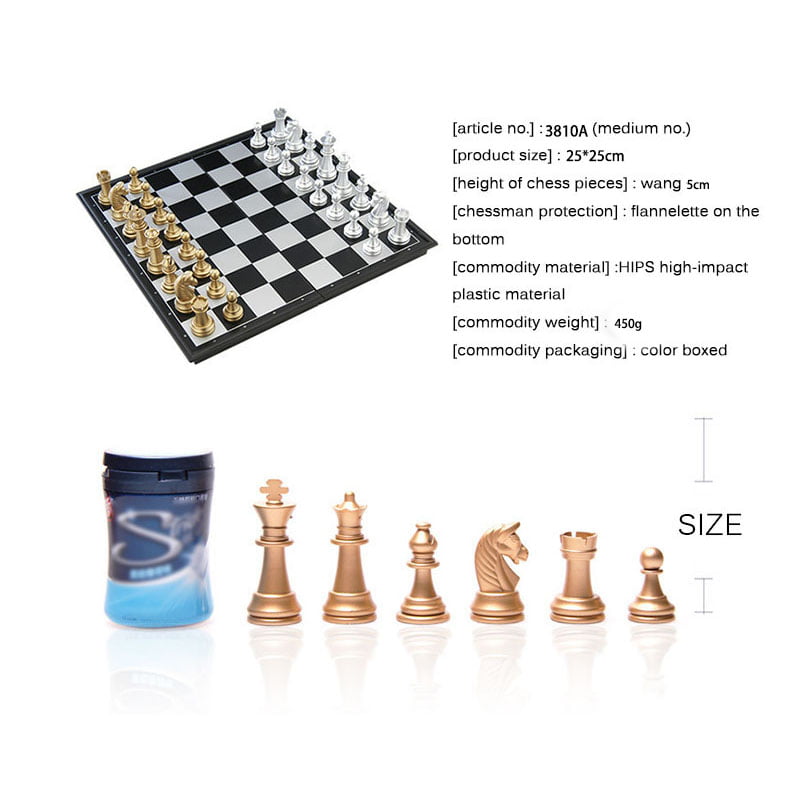 Medieval Foldable Chess Set Standard Magnetic Chessboard Gold Silver Board Game 