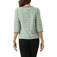 thumbnail image 3 of INSPIRE CHIC Women's Elegant Tweed Plaid Top 3/4 Sleeve Button Decor Vintage Blouse XS Light Green, 3 of 5