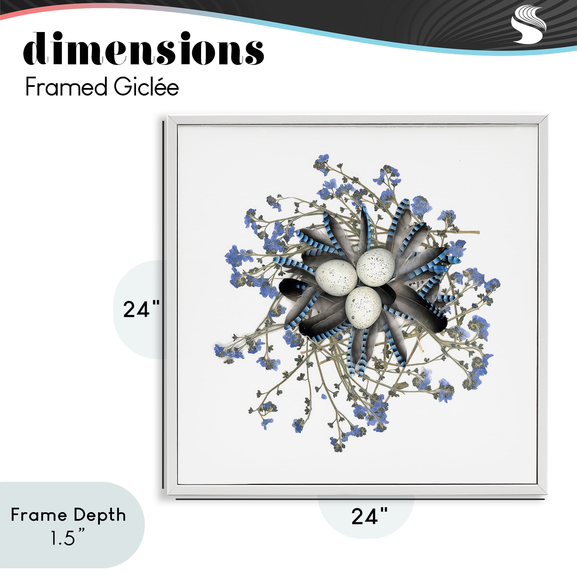 Stupell Industries Feathered Nest & Blue Florals White Framed Giclee Art, design by Beth Adoette
