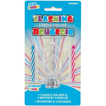 - Blinking Number 6 Cake Decoration and Candles, 5-Piece Set