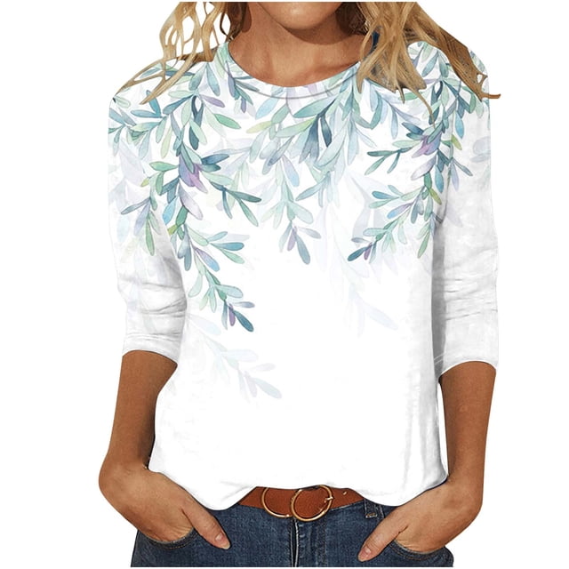 Birdeem Blouses pour Femmes T-Shirt Imprimé Mode Manches 3/4 Blouse Col Rond Hauts Décontractés