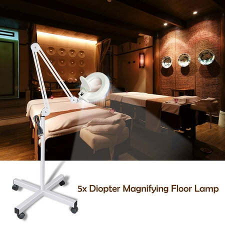 - 5x Diopter (2.25x Magnification) Portable Rolling Magnifying Floor Lamp Facial Skin Beauty Jewelry