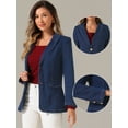 thumbnail image 2 of DARING DIVA Women's Notched Lapel Denim Blazer with Shoulder Pads XS Dark Blue, 2 of 6