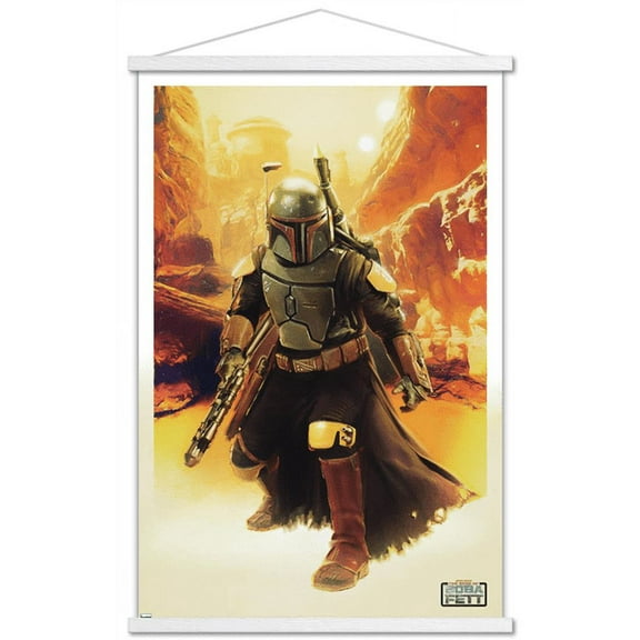 Star Wars: The Book of Boba Fett - Boba In Canyon Wall Poster with Wooden Magnetic Frame, 22.375" x 34"