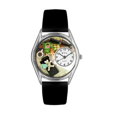 Whimsical Psychiatrist Black Leather And Silvertone Watch