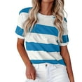 thumbnail image 2 of WTXUE T Shirts Striped Shirt Women Ladies Spring Summer Solid Color Printed Casual Comfortable Women'S Tops Short Sleeve Tops Short Sleeve Shirts for Women Womens Tops Casual Tunic Tops Sky Blue Xl, 2 of 6