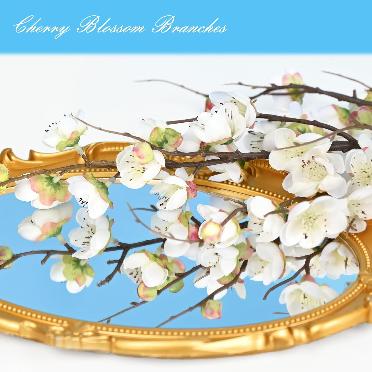 Cherry Blossom Branches for Vases, 36'' Faux Cherry Blossom Tree Decor with Long Stems, Artificial Flowers for Spring Home Indoor Outdoor Decoration (Yellow)