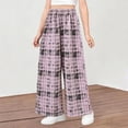 thumbnail image 2 of DXOUPM Girls Pants Elastic Waist Loose Straight Plaid Trousers Kids Versatile Daily Wear, 2 of 3