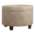thumbnail image 1 of HomePop Round Transitional Wood and Faux Leather Storage Ottoman in Brown, 1 of 7
