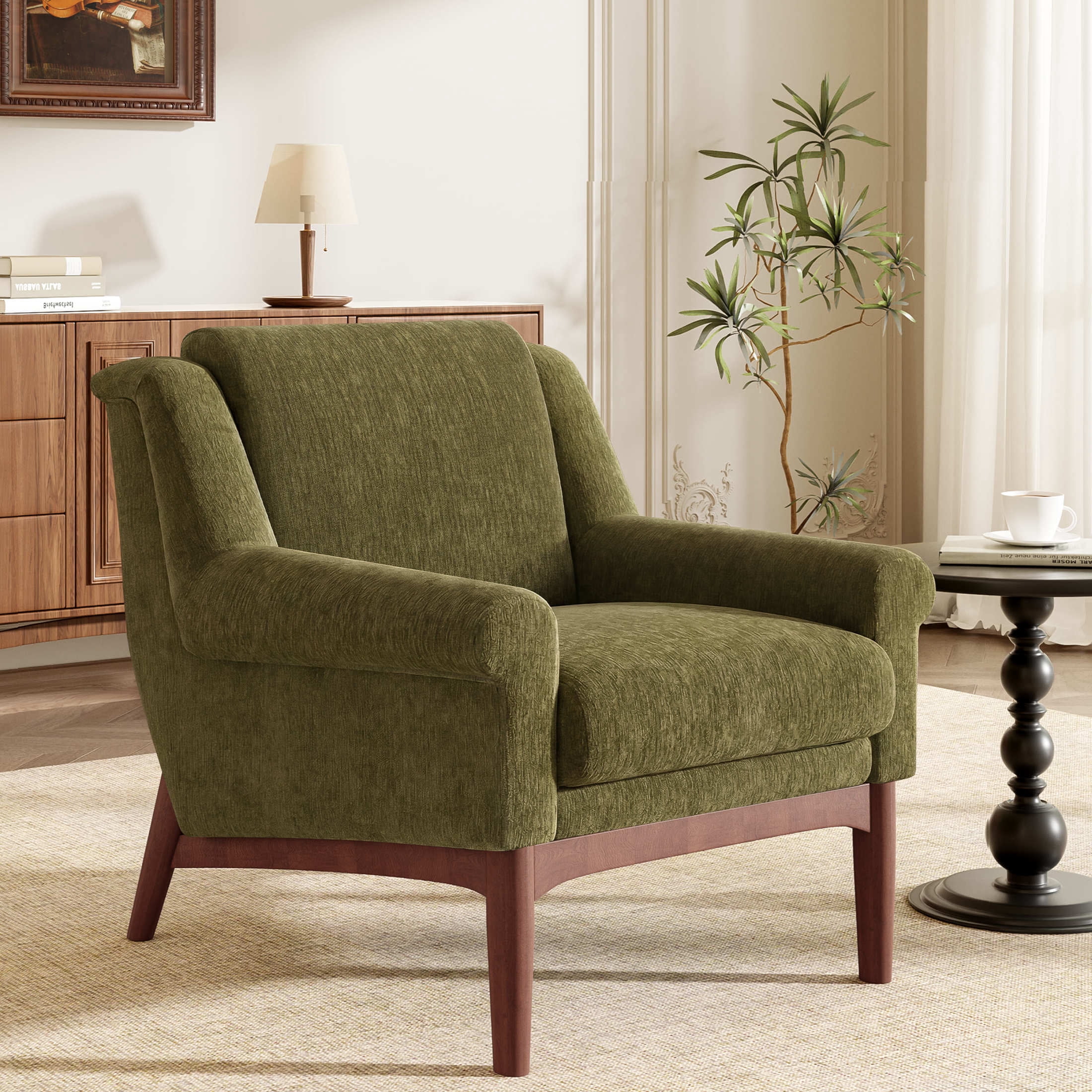 Noble House Nesta Mid-Century Modern Accent Chair with Flared Arms, Ergonomic Reading Chair for Living Room, Green