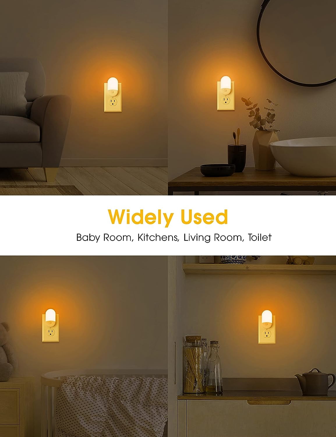 Amber Night Light, Night Lights Plug into Wall[2 Pack], 0.6W 2000K LED Night Light, Dusk to Dawn Sensor, 30/60LM Adjustable Brightness, Automatic Low Blue Nightlight for Kids, Bathroom