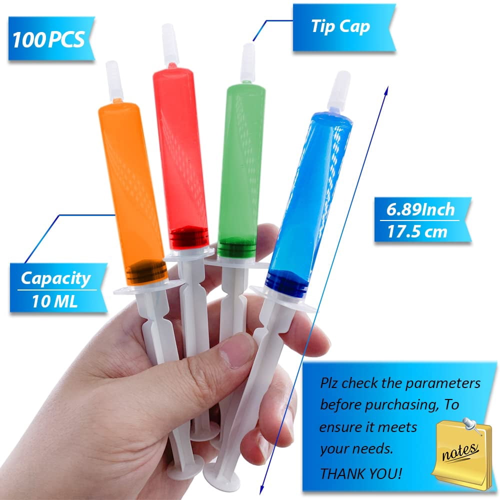 Natonhi 100pcs Jello Shot Syringes with Tip Cap for Adults , 10ml Party Liquid Syringe BPA-Free Suringes Shooters for Jello Shots, Halloween,  Christmas, Bachelorette Parties, Graduation Party