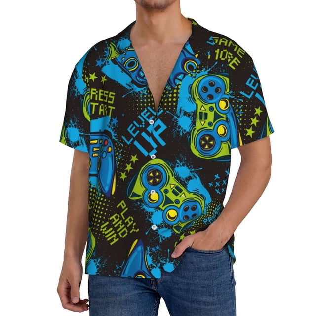Fotbe Play Game Camisa Estampada de Manga Corta para Hombre, Casual de Verano, Estilo Playero, Sin Arrugas-4X-Large