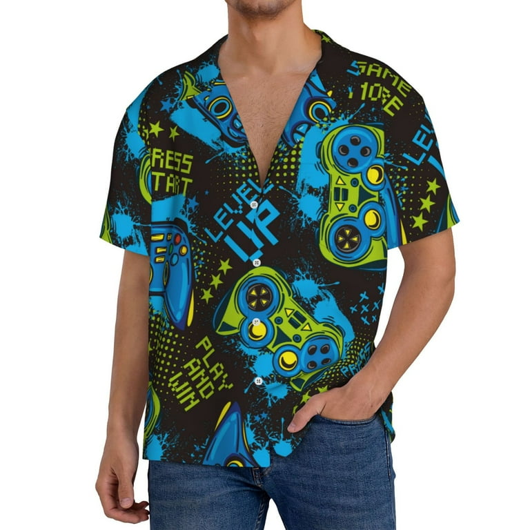 Disketp Men's Hawaiian Play Game Print Shirts Button Down Holiday