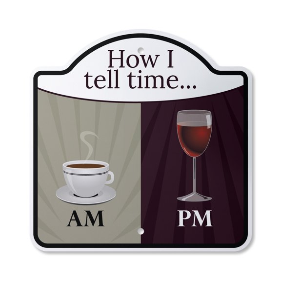 How I Tell Time 12" X 12" Sign | Indoor/Outdoor Plastic | SignMission Designer Drink Wine Coffee Time Energy Novelty Gift Funny Joke Gag Road Garage
