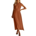 thumbnail image 2 of ClodeEU Women's V Neck Sleeveless Maxi Dress with Button,Casual Flowy Beach Dress Sundress Orange,Womens Plus S, 2 of 8
