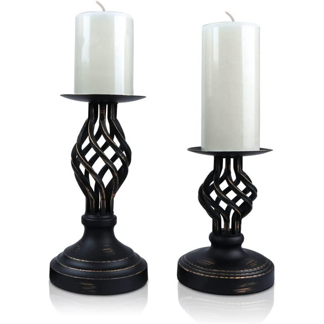 Black Pillar Candle Holder, Metal Vintage Candle Holders for Pillar